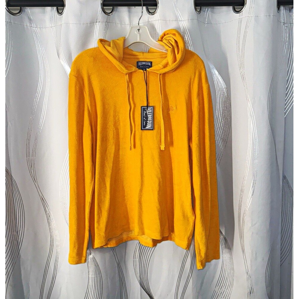 Vilebrequin Yellow Cotton Fleece Pullover Hoodie Drawstring Size M